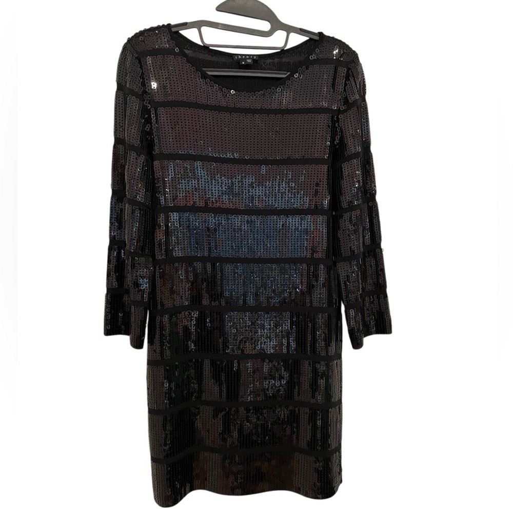 Theory Black Long Sleeve Sequin Dress